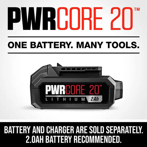 PWRCORE 20 lithium 2.0Ah battery showcasing its compatibility for multiple tools and applications.