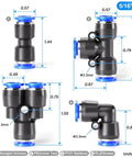 Solid 40 Pack Of Push To Connect Air Fittings Kit With Quick Release Couplers For Pneumatic Hoses Including Straight Unions, Elbows, Tees, And Y Splitters Perfect For 5/16 Inch OD Piping Tubing Systems. 5/16 inch OD pneumatic fittings in straight, tee, Y, and elbow styles