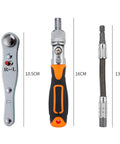 Two Way Ratchet Screwdriver Hand Tool Set With Plastic Toolbox Storage Case Socket Wrench And Repair Tools Kit For Home Improvement Durable Aluminum Alloy Ratchet For Quick Projects, showing dimensions of components.