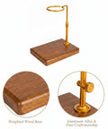 Sleek Pour Over Coffee Stand With Aluminum Dripper Holder And Solid Wood Base For Manual Brewing Stations angle showing weighted wood base and aluminum rack.