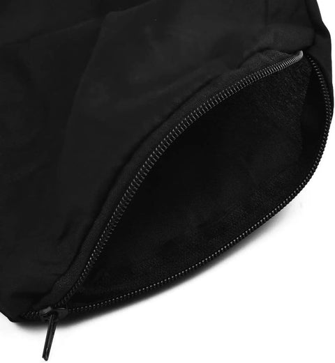 No Fuss Miter Saw Dust Bag Collection Kit Universal Table Saw Debris Catcher showing zippered opening and interior view.