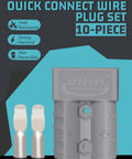 Straight Up Heavy Duty Anderson Battery Connectors 600V 50A Quick Release Power Plug Kits For Cars Trucks Motorcycles And Vans showing a 10-piece grey plug set.
