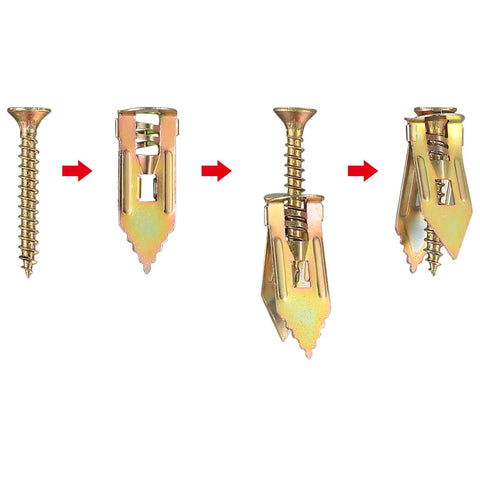 Assembly steps of 50 Pcs Self Drilling Drywall Anchors And Screws Kit Zinc Plated Steel Wall Anchors With Self Tapping Screws