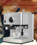 15 Bar Espresso Machine With Steam Nozzle For Cappuccino And Latte Frothing Milk Foam 920W Power shown with cup