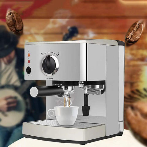 15 Bar Espresso Machine With Steam Nozzle For Cappuccino And Latte Frothing Milk Foam 920W Power shown with cup