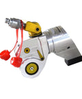 Industrial Hydraulic Torque Wrench 72000 Nm Square Drive Heavy Duty Tool with yellow accents and swivel hose attachment.