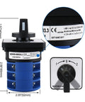 Three Position Momentary Rotary Cam Switch With Auto Reset Center 0 For Motor Reversing And Inching, 52mm body, 40A 660V
