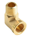 Kick Ass 90 Degree Solid Brass Elbow Fitting 1/4 Inch NPT Male X Female Right Angle Pipe Adapter For Hydraulic Gas Water Systems Heavy Duty Leak Proof Seal Built Tough CA360 Forged Brass Rated High Pressure 1200 PSI No Fail Performance All Jobs angle view