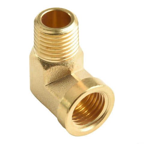 Kick Ass 90 Degree Solid Brass Elbow Fitting 1/4 Inch NPT Male X Female Right Angle Pipe Adapter For Hydraulic Gas Water Systems Heavy Duty Leak Proof Seal Built Tough CA360 Forged Brass Rated High Pressure 1200 PSI No Fail Performance All Jobs angle view