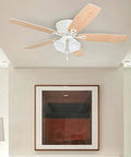 Glen Alden 52 Inch Classic Flush Mount Indoor LED Ceiling Fan With Light And Pull Chain installed in a modern room