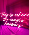 Where The Magic Happens Neon Sign Wall Decor 23 Inch LED Neon Light For Bedroom Bar Party Bright Yet Soft Glow Dimmable Night Light