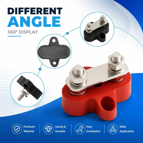 Heavy Duty Bus Bar With M6 And One Quarter Inch Dual Studs Positive Negative Power Distribution Block Red Black 2 Pack For Auto Boat Marine RV Solar System Brass Core Stainless Fasteners Corrosion Resistant, red bus bar