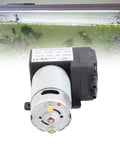 Totally Quiet DC Vacuum Pump VN T1 Workhorse With 81KPa Suction For Industrial Use Electronics And DIY Projects 10L Per Minute Flow 12V 24V Electric Drive Ideal For Pipeline Gas Systems. Front view of compact black and silver DC vacuum pump for aquarium use.