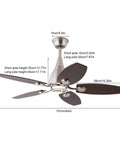 Pwefhsdjvh Ceiling Fan with LED Light 42 Inch Remote Control 5 Blades top view with dimensions, silver finish and wooden blades.
