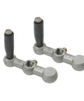 Two silver replacement vise handles with black grips for cross slide drill press vise with X and Y movement.