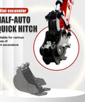Built Tough Quick Change Hitch For 1T To 1.5T Mini Excavators Quick Coupler Backhoe Attachment side view showing installation.