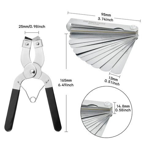 Worldity 8-piece piston ring compressor kit with pliers, hex key and stainless steel feeler gauges (3, 4, 6 in)