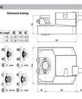 Dimensional drawing of Heavy Duty Damper Actuator 40Nm Torque AC 110V AC 220V, showing detailed measurements and design features.