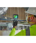 Worker using 12V Max Connected Thermal Camera With 500 Sharp Thermal Images Storage For On Site Inspections, Pro Grade Intuitive One Tap Interface For Fast Results.