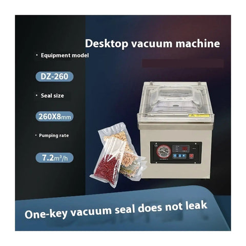 Durable Rock Solid Tabletop Vacuum Sealer Machine For Fresh Food Preservation With Game Changing Heat Wrapping, DZ-260 model with clear lid.