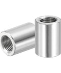 Beefy M12x1.25mm Stainless Steel Round Coupling Nuts 304, Set Of 2, 25mm Length, Fine Thread Female Nuts For Rods And Bars, Connector Sleeve, Fully Threaded Nut Fasteners, Rust Resistant Silver Tone, two stainless steel coupling nuts