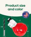 68 Piece Sleek Chicken Waterer Cups Delivering No Sweat Automatic Leak Proof Poultry Watering Station With Tee Fittings And Hole Opener For Rock Solid Hydration In Vibrant Red showing product dimensions and colors.