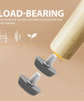 Kick Those Nasty Cabinet And Desk Shakes Flat With Heavy Adjustable Furniture Levelers And Table Feet Screw Direct Install For Chairs Tables And Bookshelves 100 Pack showing black adjustable levelers attached to wooden chair leg.