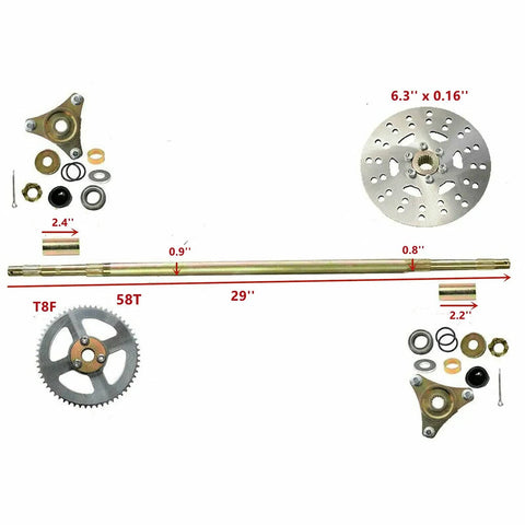 Go Kart Rear Axle Assembly Kit With 29 Inch Overall Length Aluminum Live Axle And Steel Brake Disc For DIY Go Kart ATV Quad Buggy