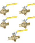 Five Pack 1 Inch PEX Shut Off Ball Valve With Drop Ear Full Port Lead Free Brass arranged in a group on white background