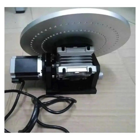 Motorized Rotary Positioning Stage HY E300 360 Degree Electric Rotary Table with 1 To 10 Reduction Ratio on a cardboard surface