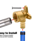 Close-up of 10 Pack Drop Ear Elbow Fittings For PEX 1/2 In X 1/2 In NPT Female Threads, brass adapter with connection points