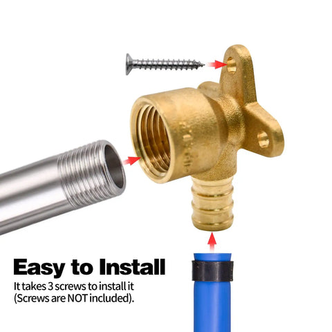 Close-up of 10 Pack Drop Ear Elbow Fittings For PEX 1/2 In X 1/2 In NPT Female Threads, brass adapter with connection points