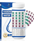 Hard Water Test Kit With Five Test Pads And One Hundred Fifty Strips Delivers Dead Simple 30 Second Readouts From Very Soft To Very Hard Water 0 To 425 PPM So You Get Real No Guesswork Results At Home. bottle and strips