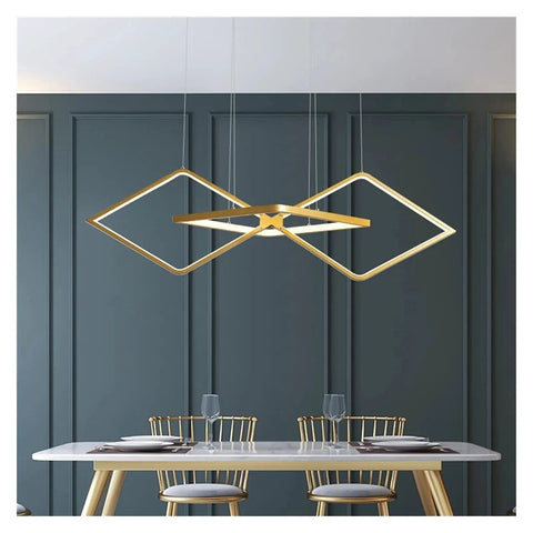 Minimalist Modern LED Pendant Lights for Living Room Dining Table LED Pendant Lamp for Home Shops Office Use (Colour: BlackColdWhite Size: L100 cm) (Gold Dimmable Light Bulb L100 cm) above a dining table.