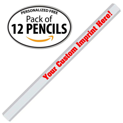 White Custom Carpenter Pencils Pack Of 12 Personalize With Your Name Logo Or Message HB 2 Graphite Solid Wood 7 Inch Pencils