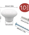 Ten Pack White Ceramic Cabinet Knobs 32mm Round Drawer Pulls With Screws Included For Easy Install The Ultimate Kitchen And Furniture Makeover Upgrade, 32mm knob with screws