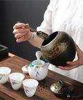 Slick Ceramic Airtight Storage Jar For Coffee Beans Sugar And Snacks Sleek Large Kitchen Container With Tight Seal Keeps Everything Crisp Down Home Vibes Total Game Changer with loose tea being measured.
