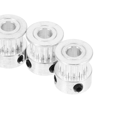 Premium 5-Piece Gt2 Timing Belt Pulley Kit For 3D Printer, Solid Aluminum Alloy With 6mm Width, Smooth Moves Easy Install DIY Projects Hype Gear three silver GT2 pulleys with set screws