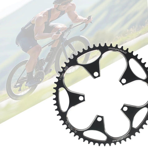 56T Black Narrow Wide Bike Chainring For 8 To 12 Speed Road Bikes with cyclist in background