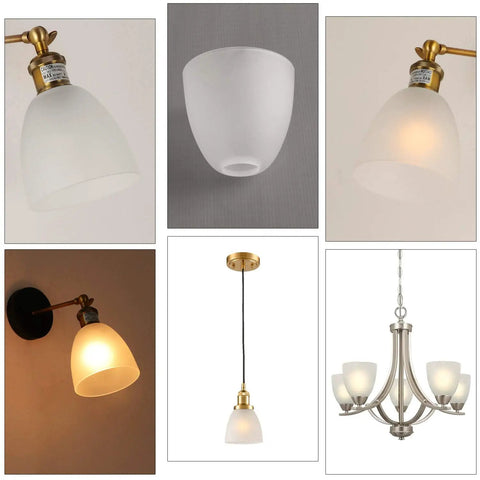 Bell Shaped Frosted Glass Shade For Ceiling Fans And Pendant Lights Replacement Lipless Glass Cover shown in different fixtures