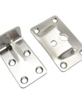 Built Tough Pair Of 304 Stainless Steel Removable Table Brackets With Chrome Coated Support Rods, angled view showing mounting holes.