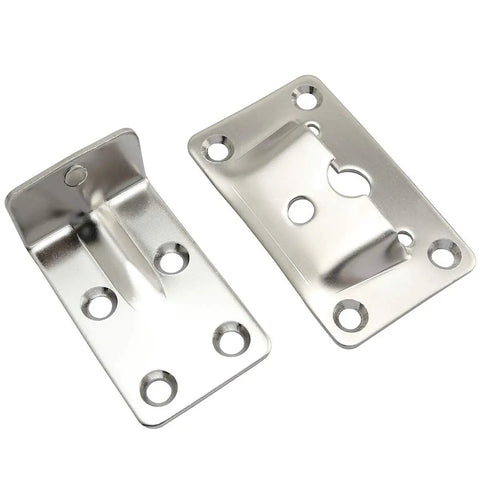 Built Tough Pair Of 304 Stainless Steel Removable Table Brackets With Chrome Coated Support Rods, angled view showing mounting holes.