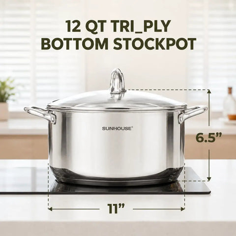 12 Quart Stock Pot With Lid Stainless Steel Large Pot For Cooking A Real Kitchen Workhorse For Boiling Stock, Soups, And Chili