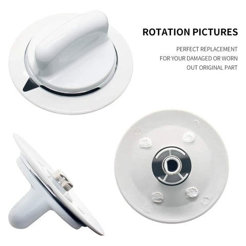 Beefed Up Dryer Timer Knob With Metal Ring Replacement For GE Hotpoint Dryers White With Chrome Trim Black Indicator Back View