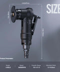 Mulcort pneumatic chamfering tool side view, black handheld grinder with adjustable dial and six C-blades for metal beveling