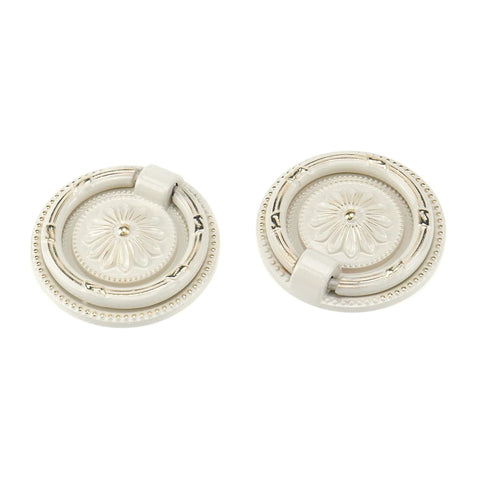 European Style Drop Ring Pull Handles for Cabinets and Drawers Lotus Pattern Knobs 2.2 Inch Diameter Zinc Alloy Pack of 6