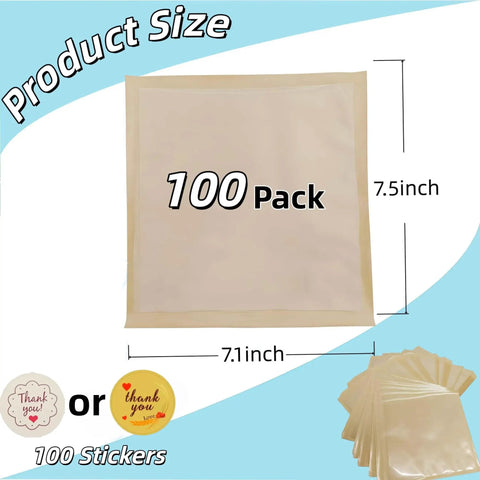 Image of 100 Pack 7.1 By 7.5 Inch Cookie Bags With Clear Window Sealing Stickers For Easy Packaging Grease Resistant Brown Paper Bakery Bags For Cookies Bread And Pastries.