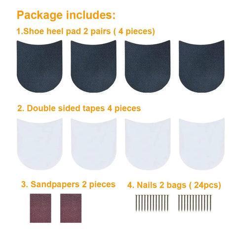 Two Pairs Rubber Heel Pads Replacement Kit With 3.5 mm Thick Anti Slip Cushions For Men And Women Leather Shoes Includes Nails Sandpapers Self Adhesive Stickers