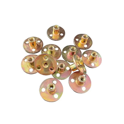 1/4-20 Brad Hole Tee Nut For Wood Furniture, 3-Hole Iron Plate T Nut With Zinc Plated Carbon Steel Round Base, 12 Pack