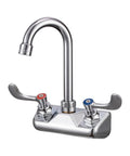 Phivan 4" Wall Mount Brass Kitchen Sink Faucet, 3-1/2" Gooseneck Spout with red and blue handles, chrome finish.